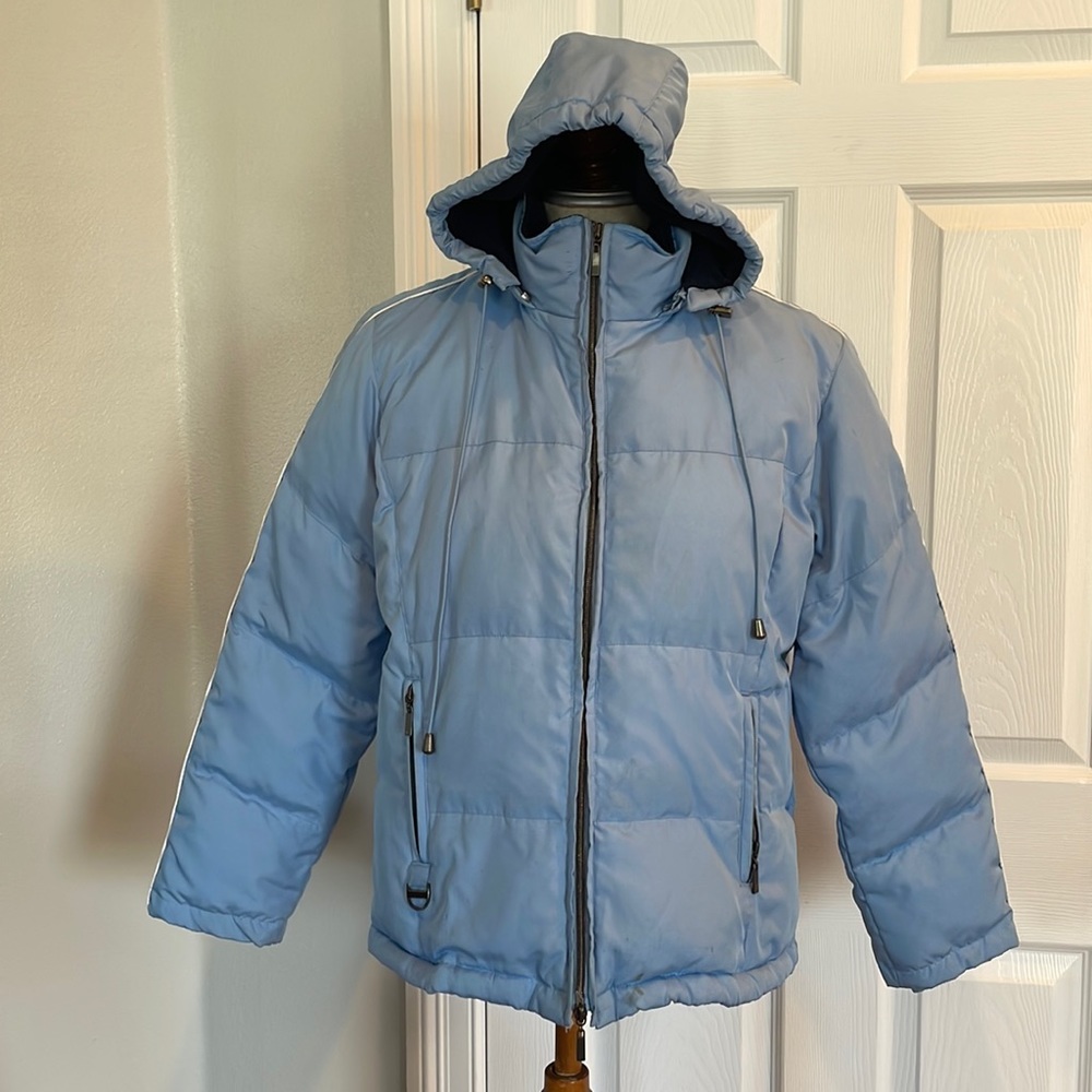 puffer ski jacket feather down removable hood girls 14